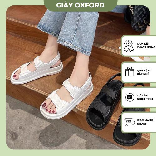 Dép sandal ulzzang nữ, giày dép xăng đan nữ quai ngang đế cao đi học đi mưa đen trắng hàn quốc trẻ trung giá rẻ C1050