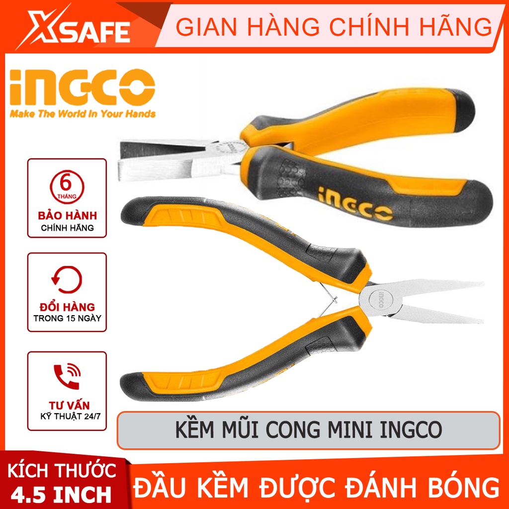 Kềm mũi dẹp mini INGCO HMFNP08115 Kìm mini kích thước 4.5 inch, đầu kềm được đánh bóng và chống gỉ, tay cầm hai màu