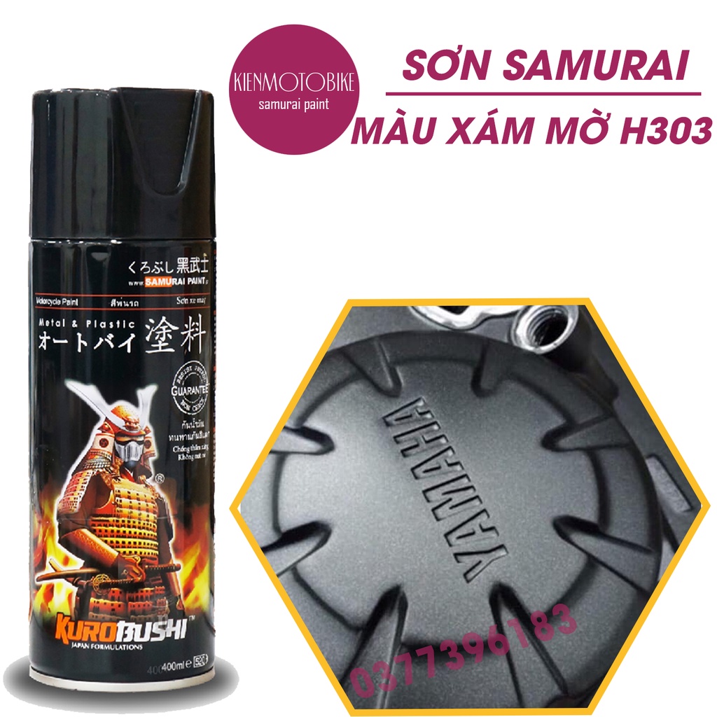 Sơn Samurai màu đen nhánh H255 - chai sơn xịt chuyên dụng dành cho sơn xe máy