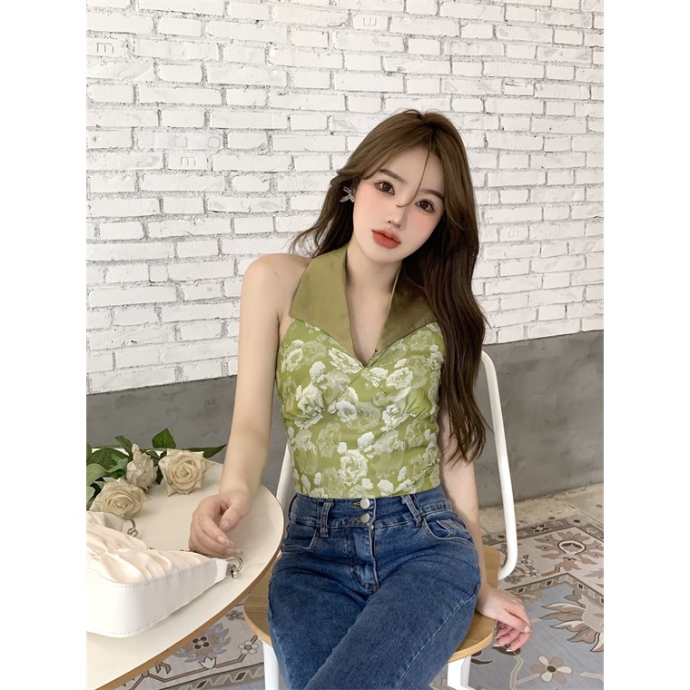 Áo kiểu nữ sát nách áo cổ yếm lụa chun lưng 1993S Boutique mã 4193