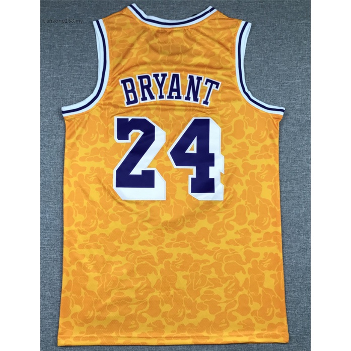 Áo Thun Bóng Rổ Màu Vàng Thêu Họa Tiết Nba Lakers 24 Kobe Bryant 2021 BAPE Cho Nam