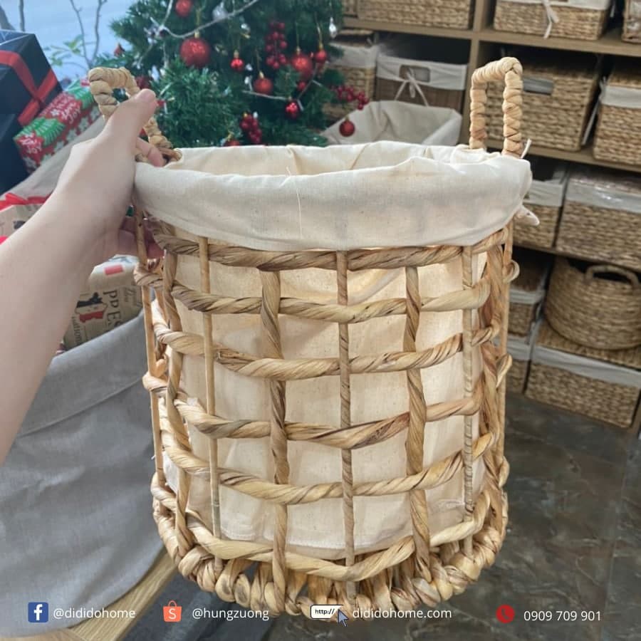 Sọt lục bình đan thưa có vải lót 28cm