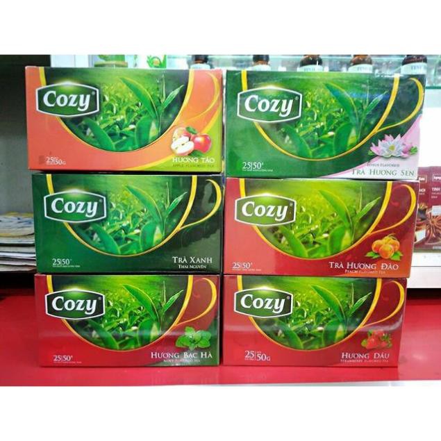 [Chính Hãng] Trà Túi Lọc Cozy 50gr (2g x 25 túi) Đủ hương vị: Đào, Hồng Trà, Lài, Táo, Vải, Olong, Bạc Hà, Trà Xanh,...