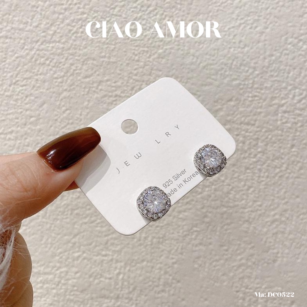 KT0538-Khuyên tai nữ, Bông tai nụ đá vuông basic thanh lịch Trang sức Ciao Amor