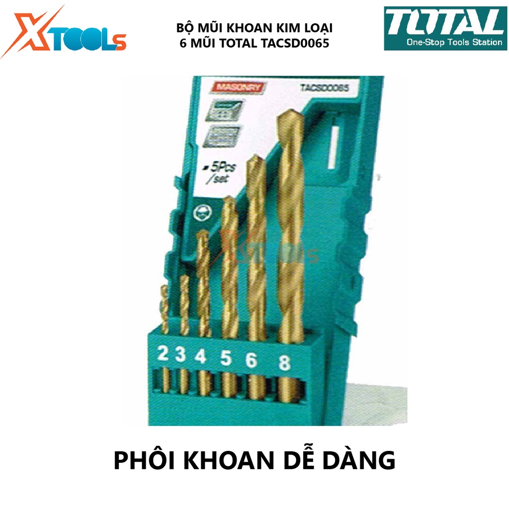 Bộ mũi khoan kim loại HSS 6 chi tiết TOTAL TACSD0065 bộ 6 dao phay ngón Có khả năng chống mòn, Hộp 6 mũi 2, 3, 4, 5, 6,