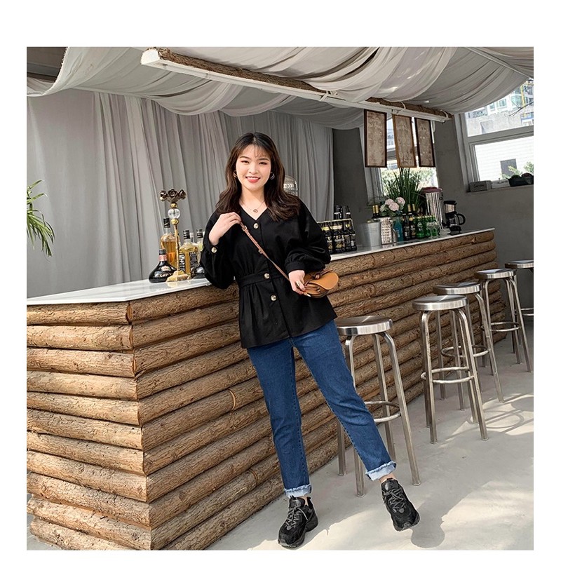 Áo sơ mi kiểu peplum cổ tim big size 65-100kg