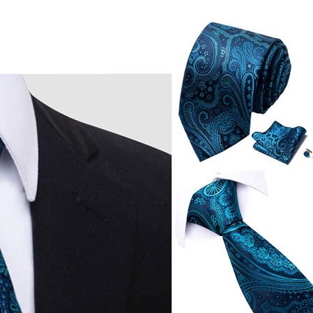 Bộ Cà vạt 4 món gồm Cavat 8cm, khăn cài túi, Măng-set, Nhẫn tròn phụ kiện, Cravat chú rể, Calavat công sở CBC-8211