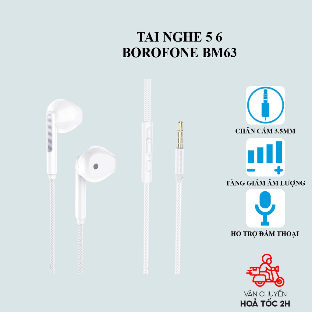 Tai nghe iphone 6 Borofone BM63 chân 3,5mm tương thích ip 5,5S,6,6S,6 Plus, 6S Plus, Android