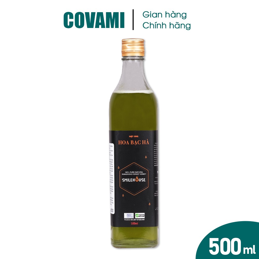 Mật ong nguyên chất hoa bạc hà nhãn PREMIUM SMILEHOUSE thương hiệu COVAMI chai thuỷ tinh 500ML
