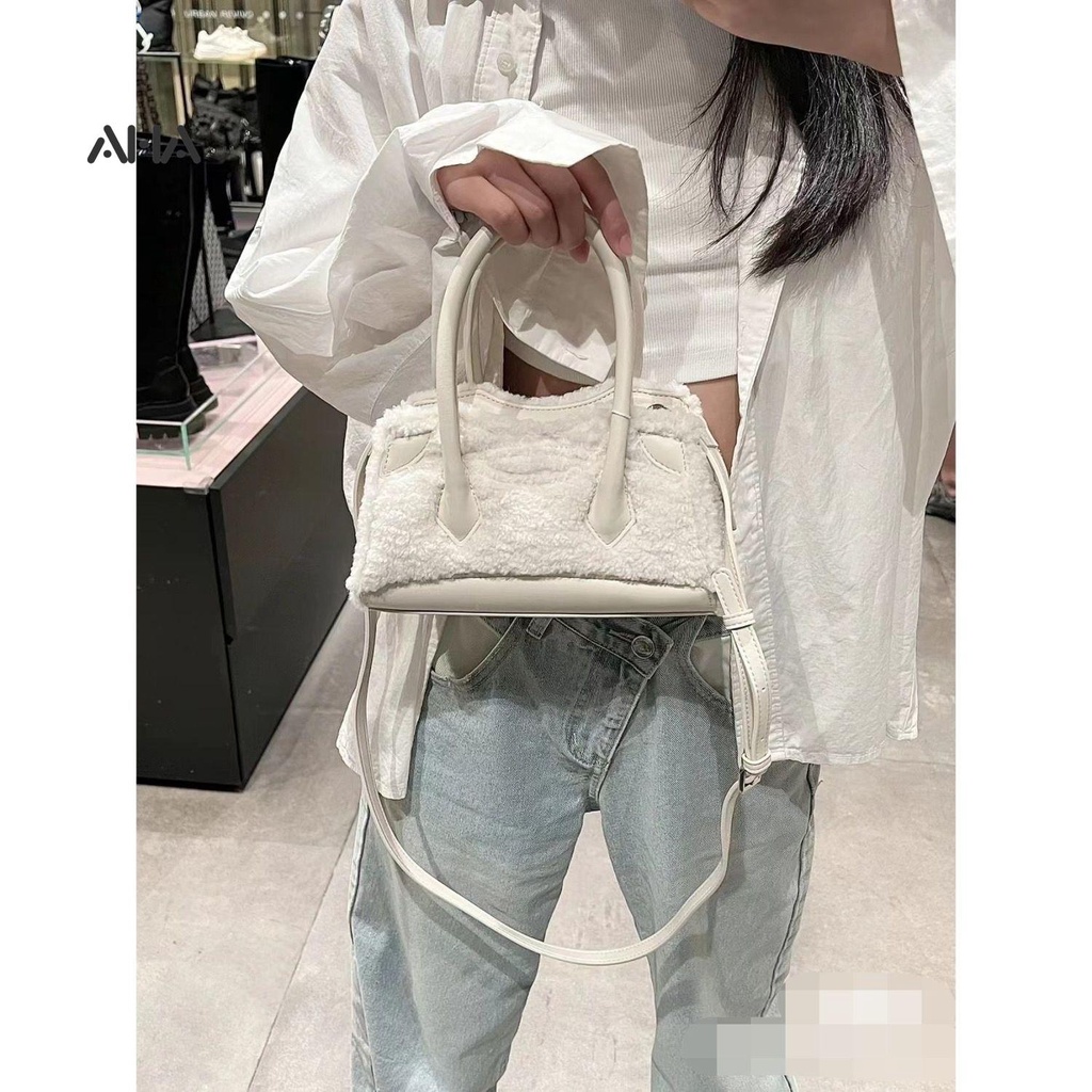 Túi đeo chéo vai AHA official hình vuông nhỏ bằng vải bông màu hồng nhạt thời trang cá tính dành cho nữ