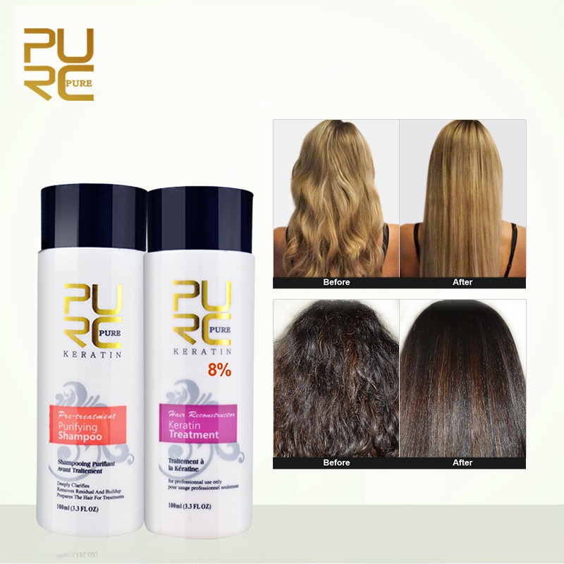 Bộ Kem Keratin 8% Và Dầu Gội PURC Hỗ Trợ Làm Sạch Giúp Thẳng Tóc
