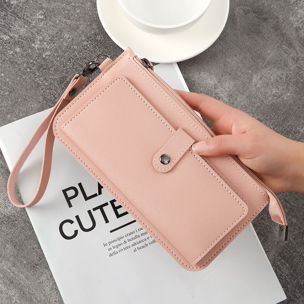 Ví nữ da PU dáng dài nhiều ngăn đựng thẻ phối khóa kéo thanh lịch thời trang