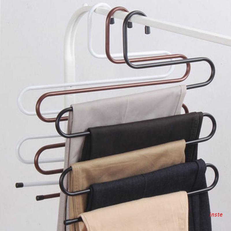 Inste Móc Treo Quần Áo/Quần Jean Khăn Choàng/Đầm Quần Áo 5 Tầng Hình Chữ S Không Trượt Tiết Kiệm Không Gian