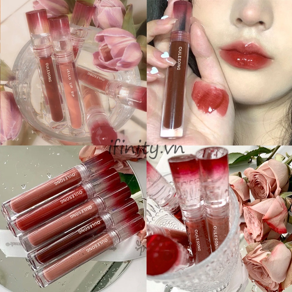 Son bóng Oulesong màu nude nhạt mềm mượt dưỡng môi chống thấm nước từ nội địa Trung