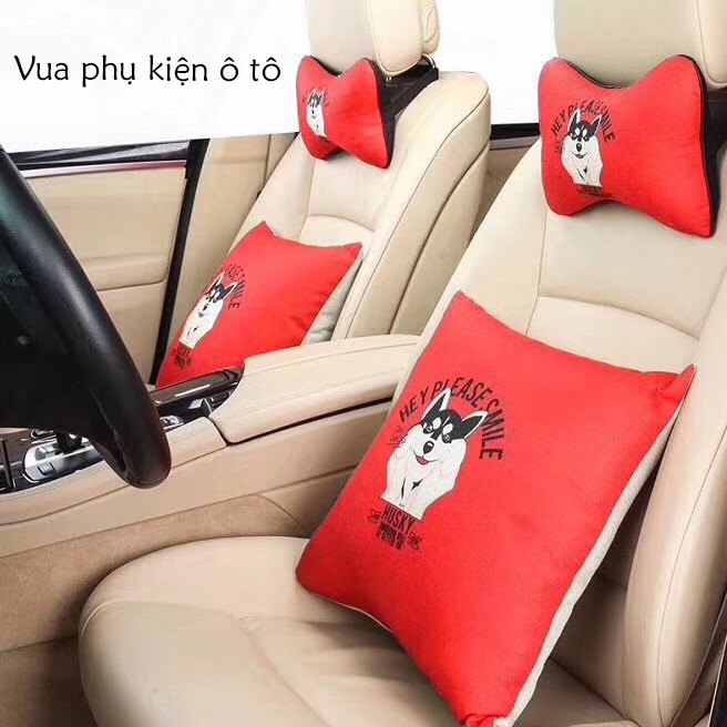 Set gối tựa lưng, tựa đầu trang trí xe hơi phụ kiện xe hơi đồ chơi xe hơi trang trí taplo