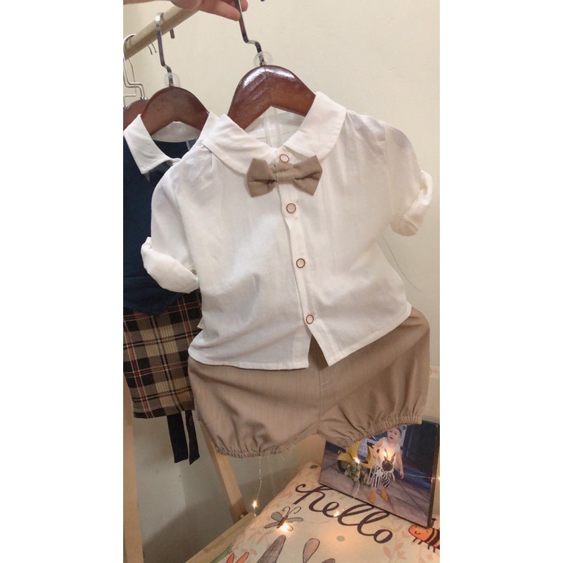 Set bộ công tử babycity cho bé trai chụp hình kèm nơ- mũ tỏi + vương miện thêu tên   6-16kg - shubi kids