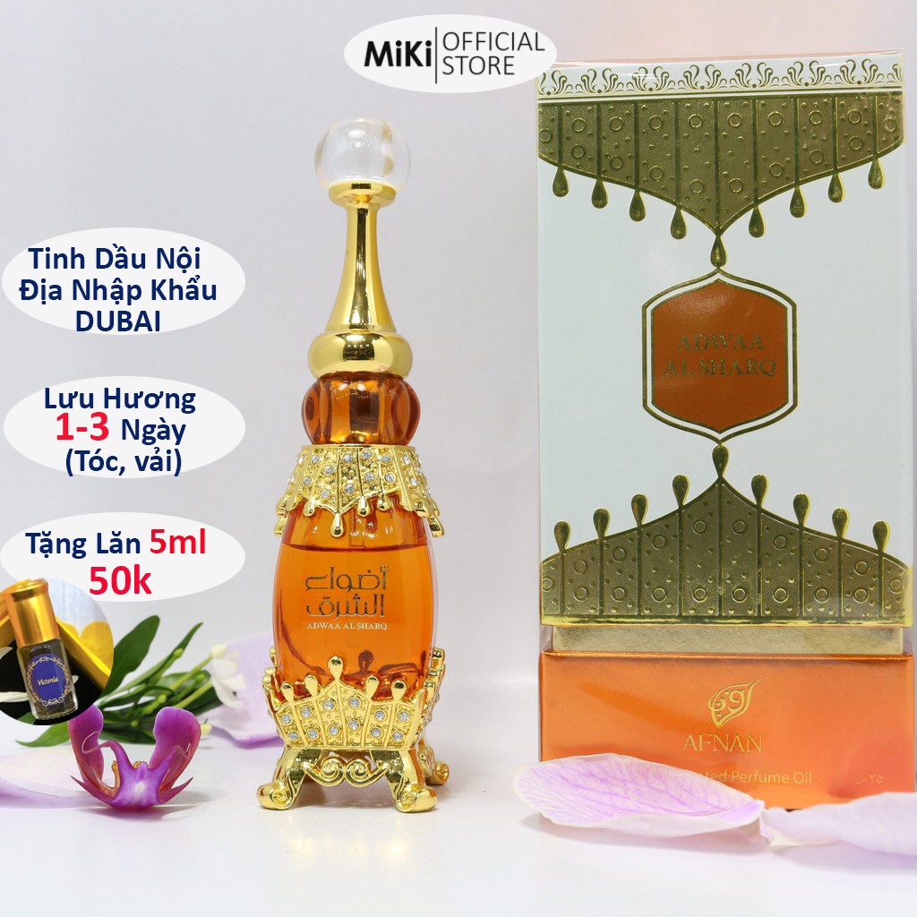Tinh Dầu Nước Hoa Dubai Nội Địa Việt Kiều Adwaa Al Sharq 25ml Nữ - Tặng Lăn 5ml Mùi Bất Kì