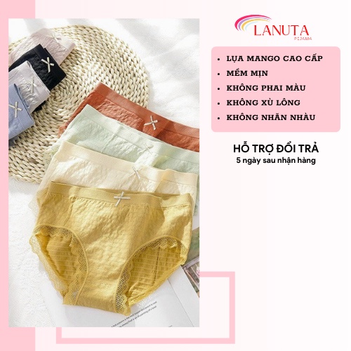 Quần Lót Nữ Cotton Dệt Kim 100% kháng khuẩn thoáng mát đính nơ xinh tôn vòng 3 gợi cảm LANUTA