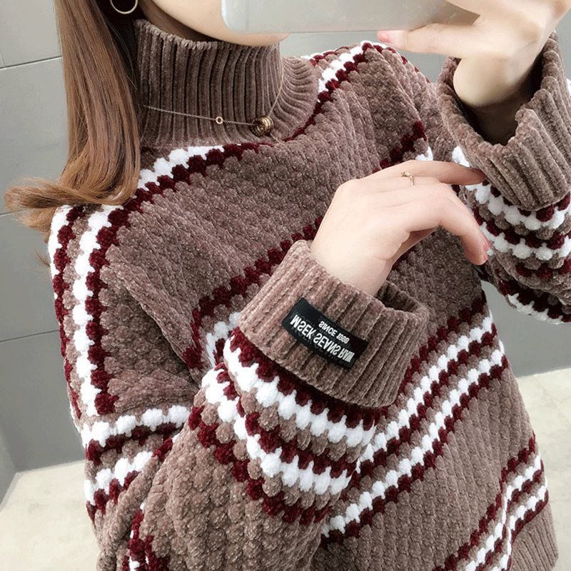Áo Sweater Dệt Kim Cổ Cao Rộng Thời Trang Thu Đông Phong Cách Hàn Quốc Mới 2021