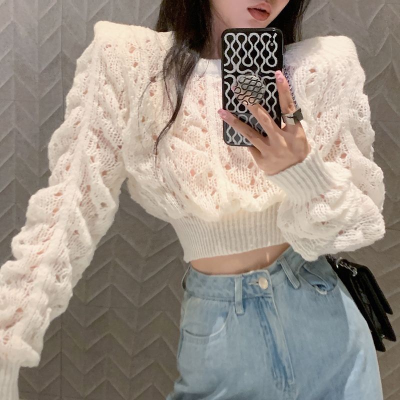(H116) Áo Len Mỏng Xuyên Thấu Dáng Croptop Vai Vuông Phong Cách Hàn Quốc ❤️