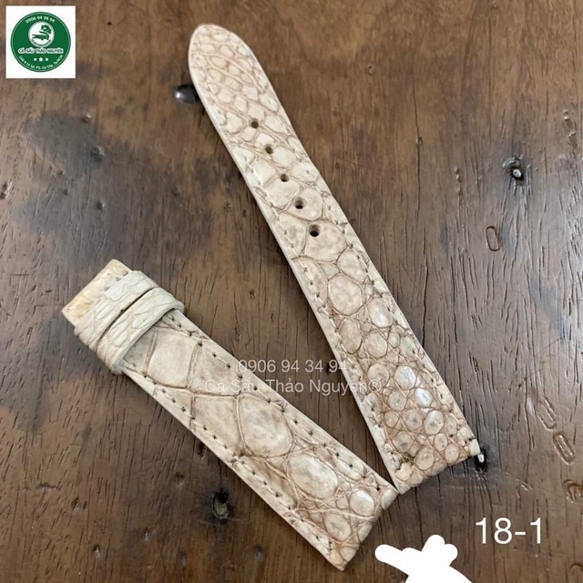 Dây đồng hồ da cá sấu thật màu trắng - Cá Sấu Thảo Nguyên