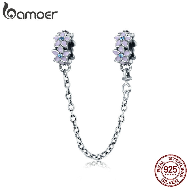 Mặt charm Bamoer hình hoa cúc xinh xắn phối dây mắt xích Bạc 925 trang trí vòng tay