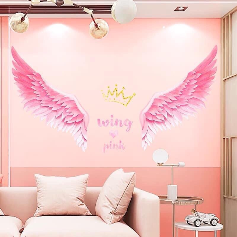 Decal dán tường chân cỏ hồng cánh tiên xinh xắn