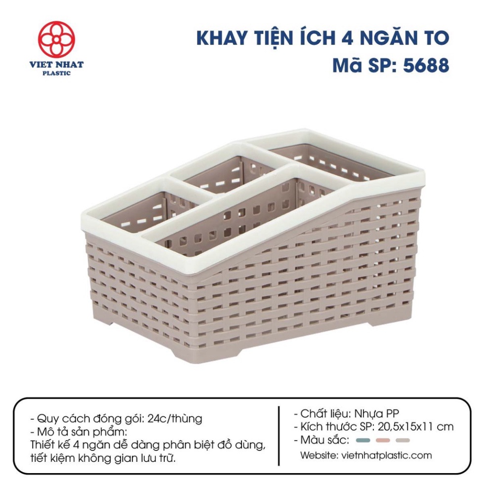 Khay nhựa tiện ích 4 ngăn mới loại to Việt Nhật, khay 4 ngăn để bàn đựng bút, đồ dùng đa năng .ĐTCA