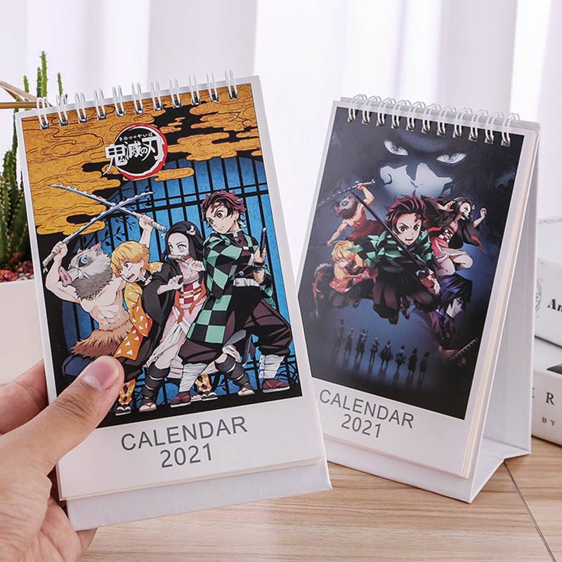 Lịch để bàn 2021 hình hoạt hình sáng tạo Desktop Calendar Demon Slayer Kimetsu no Yaiba Kamado Tanjirou Nezuko dual Daily Scheduler Table Planner Yearly Agenda Organizer School office supplies Kids stationery gifts