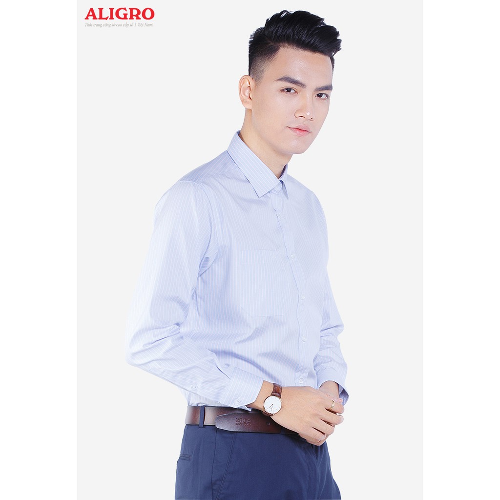 Áo Sơ Mi Nam Dài Tay Kẻ Sọc Màu Xanh Da Trời Nhạt Aligro Alg1001