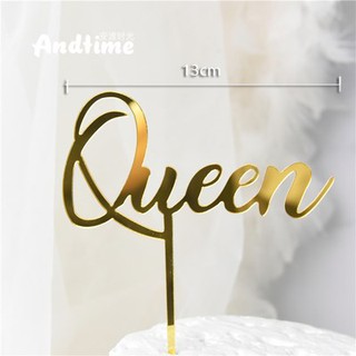 Que topper mica Queen vàng_Phụ kiện trang trí bánh sinh nhật