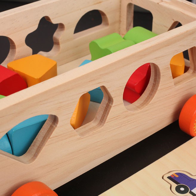 Đồ chơi giáo dục xe kéo gỗ thả hình khối chữ số - Giúp bé học toán phân biệt màu sắc phát triển tư duy Kagonk