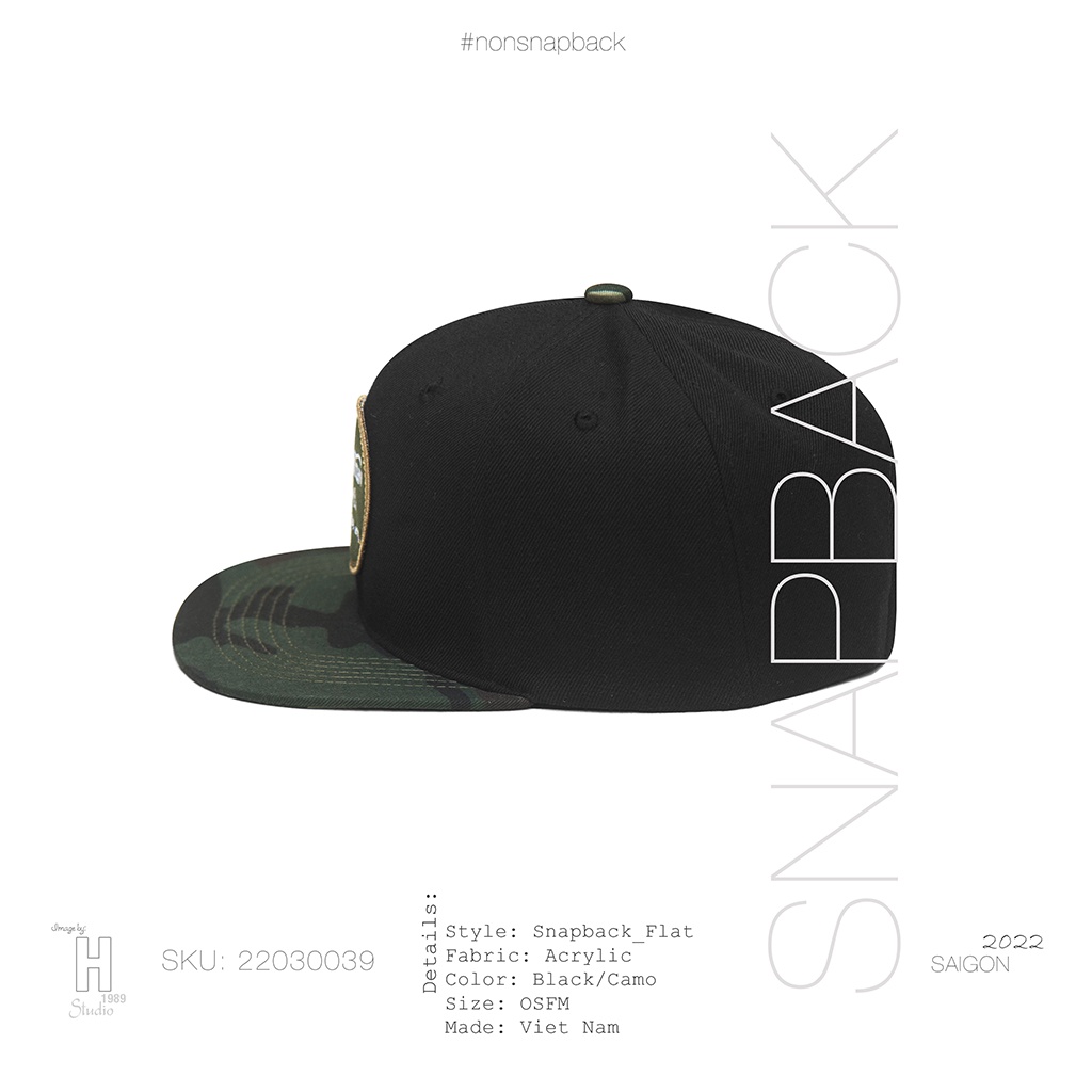 Mũ snapback thời trang nam cao cấp logo tròn màu đen camo hàng chất lượng tiêu chuẩn xuất khẩu khóa gài bấm free size