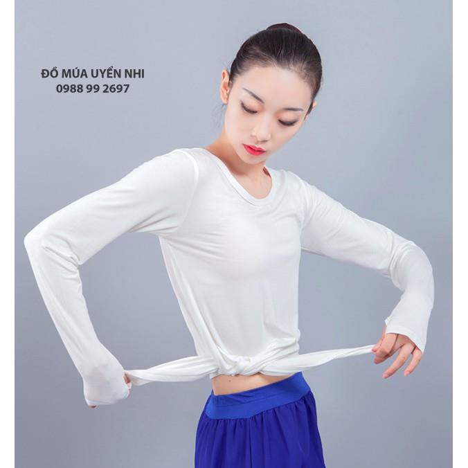 Áo tập múa xẻ tà dài tay xỏ ngón  - Đồ Múa Bảo Châu