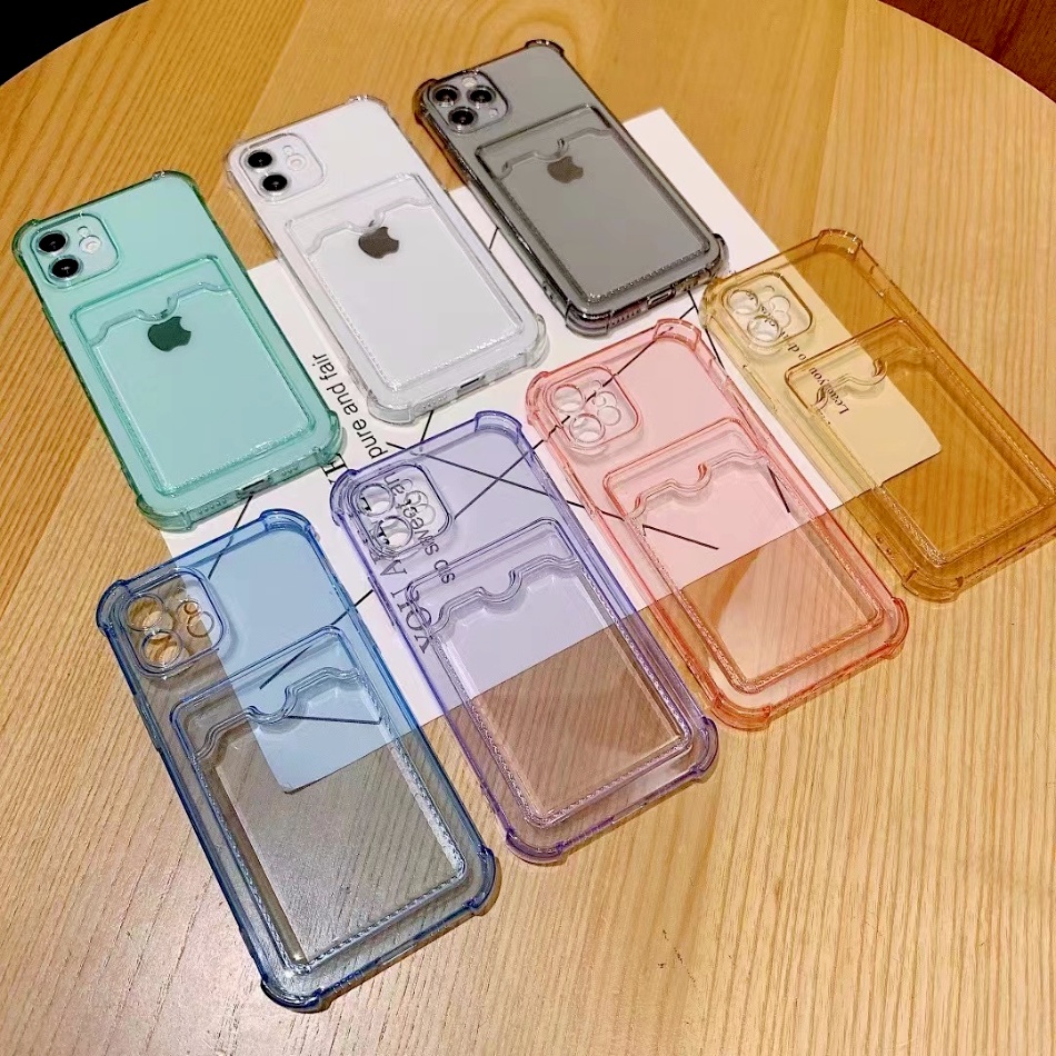 Ốp điện thoại TPU mềm trong suốt chống sốc có ngăn đựng thẻ cho iphone 12 Mini 11 pro max 7 8 6 6s plus