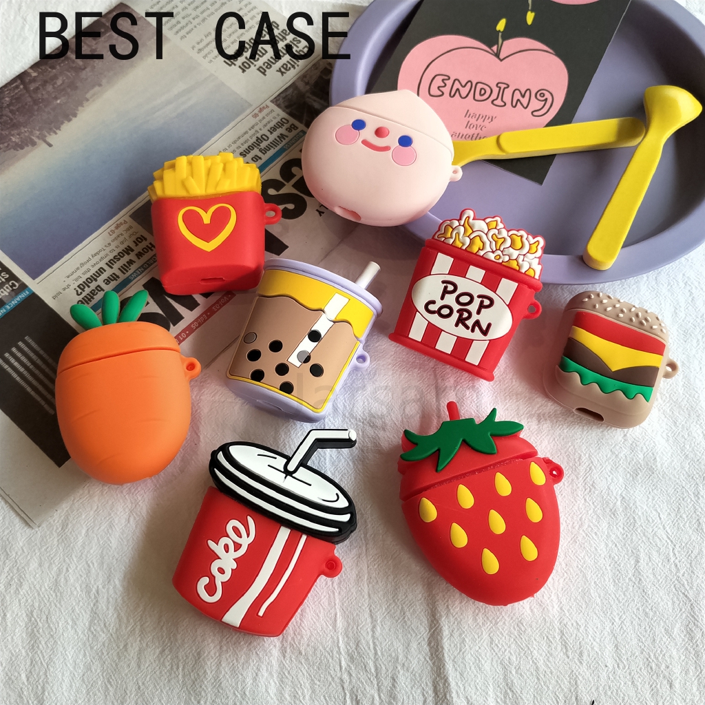 Vỏ bảo vệ hộp sạc tai nghe bằng silicon họa tiết hoạt hình 3D dễ thương thích hợp cho Airpods 2