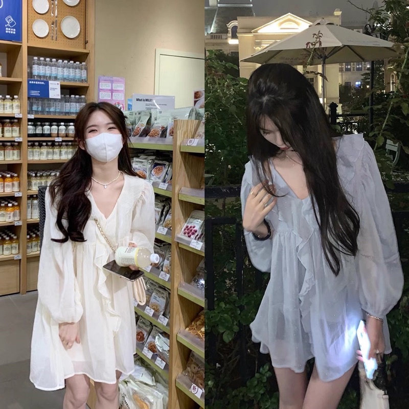 ÁO VÁY SƠ MI PHỐI BÈO ĐŨI TƠ XƯỚC HÀNG HAI LỚP