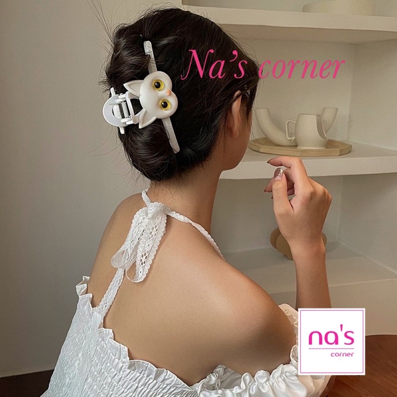 Kẹp tóc hình mặt mèo trắng, mèo đen dễ thương đáng yêu