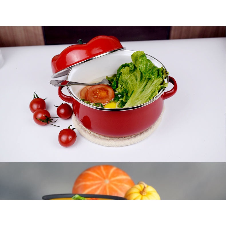 Nồi Nấu Ăn Tráng Men Hai Tai Dày Dặn Kích Thước 18cm / 20cm