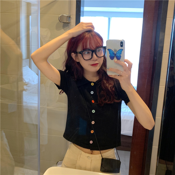 Áo dáng lửng ôm tay ngắn thời trang phong cách Hàn Quốc dành cho nữ | BigBuy360 - bigbuy360.vn