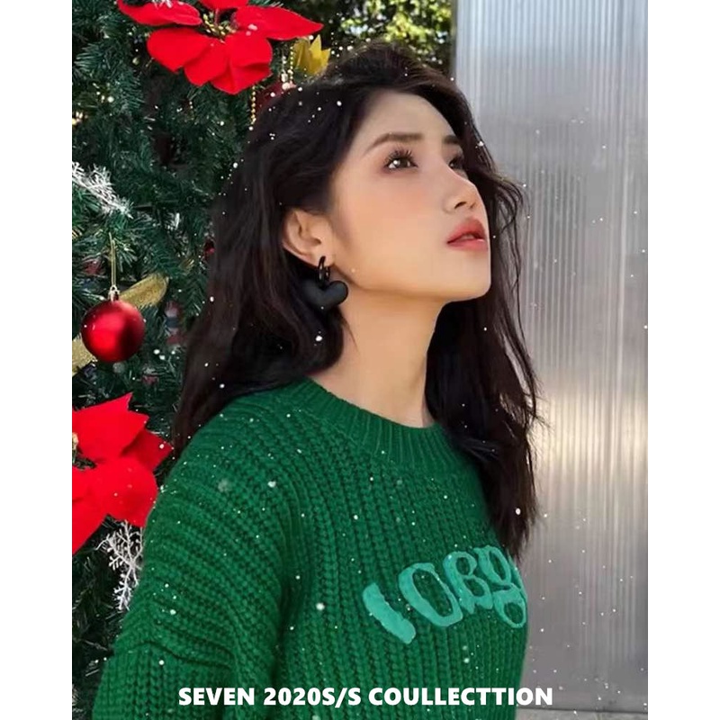 Áo sweater lửng dáng rộng màu xanh lá sang trọng thời trang 2021 dành cho nữ