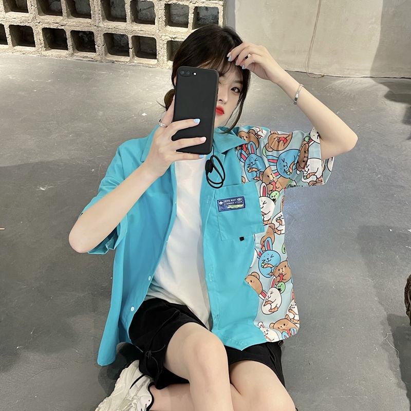 Áo sơ mi IELGY tay ngắn màu trơn ngọt ngào xinh xắn cho nữ