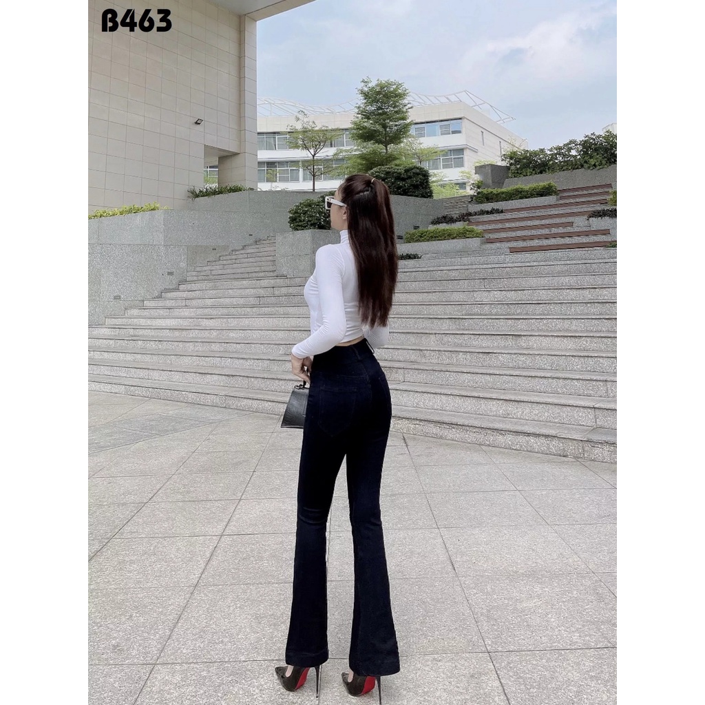 [Size 27-35] Quần jean dài nữ ống bass lưng cao mẫu trơn co giãn mạnh màu đen