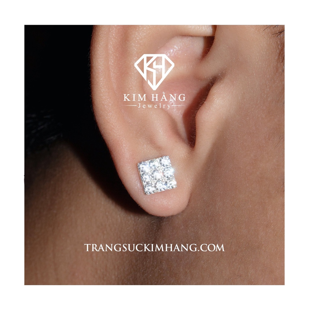 Khuyên Tai Bạc Thiết Kế Vuông Full Đá Tấm  KHJER026- Chốt Đẩy