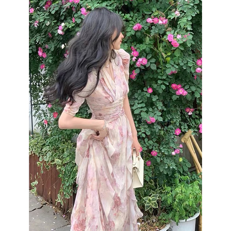 Đầm Midi Chiffon Dáng Chữ A In Họa Tiết Xinh Xắn Thời Trang Mùa Hè Cho Nữ