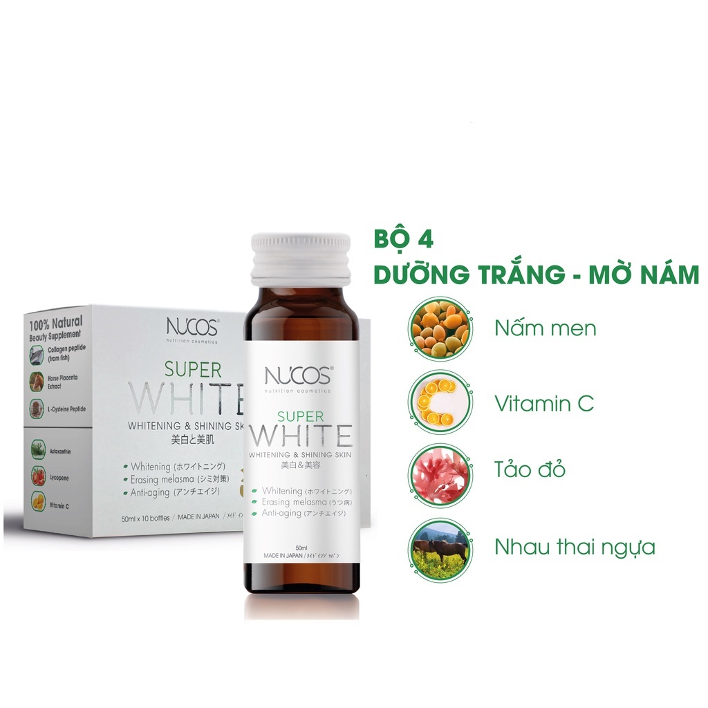 Collagen trắng da mờ thâm nám Nucos Super White 50ml x 10 chai