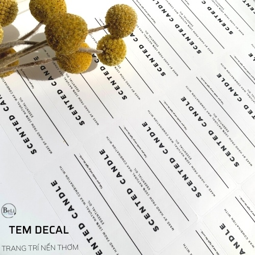 Tem Decal Nến Thơm  - Decal nhựa mờ in sẵn không thấm nước, tháo lột dễ