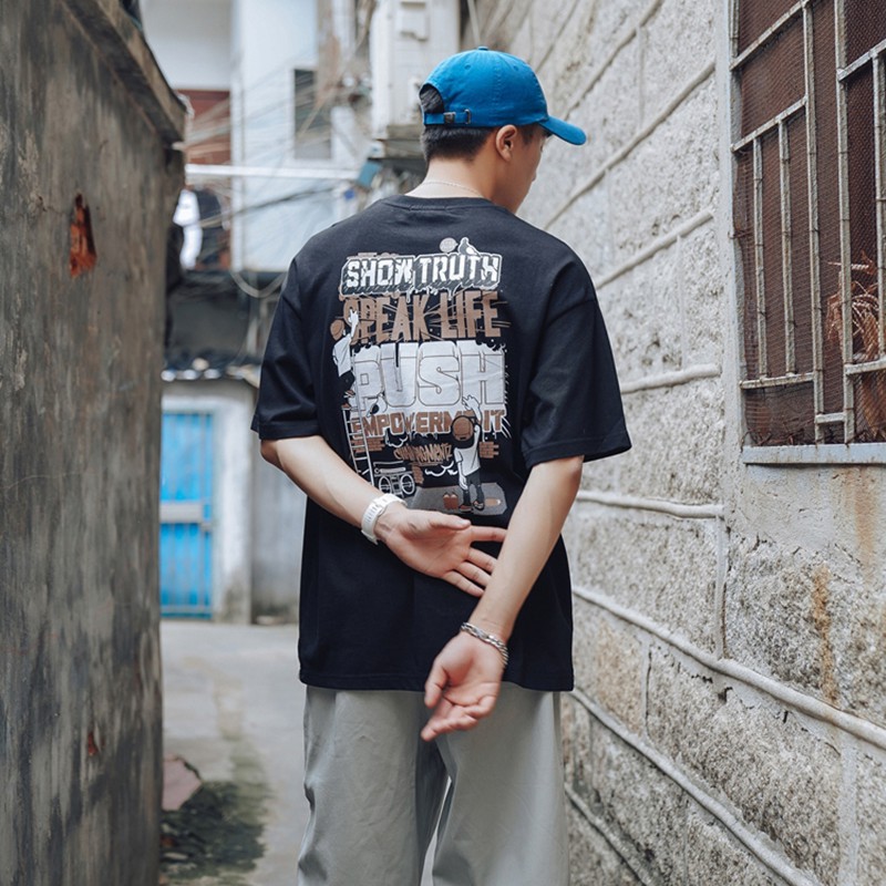 Áo thun unisex nam nữ tay lỡ phông form rộng teen cổ tròn oversize cotton PUSH giá rẻ màu đen trắng tee pull freesize