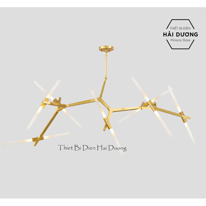 Đèn Chùm Decor Xương Cá 14 Tay (Đen/Vàng) - Đã bao gồm 14 bóng led - Bảo Hành 12 Tháng