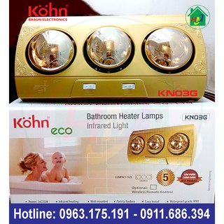 Đèn Sưởi Treo Tường Nhà Tắm 3 Bóng Kohn Braun KN03G Chính Hãng (Bảo Hành 5 Năm)